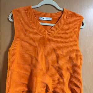 Zara Vibrant Orange V-Neck Knit Top